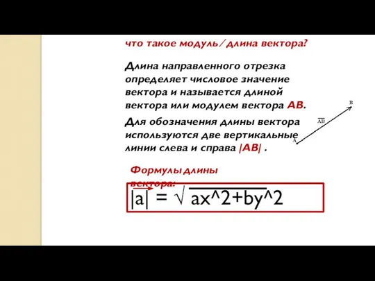 что такое модуль ∕ длина вектора? Длина направленного отрезка определяет числовое