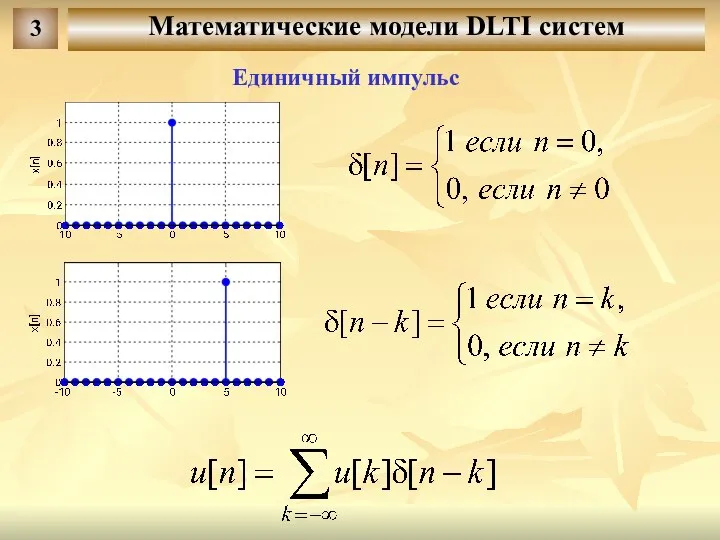 Математические модели DLTI систем 3 Единичный импульс