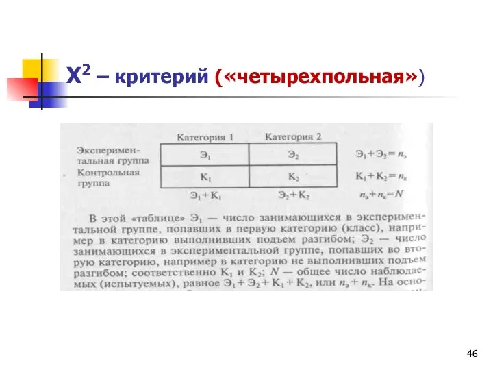 Х2 – критерий («четырехпольная»)