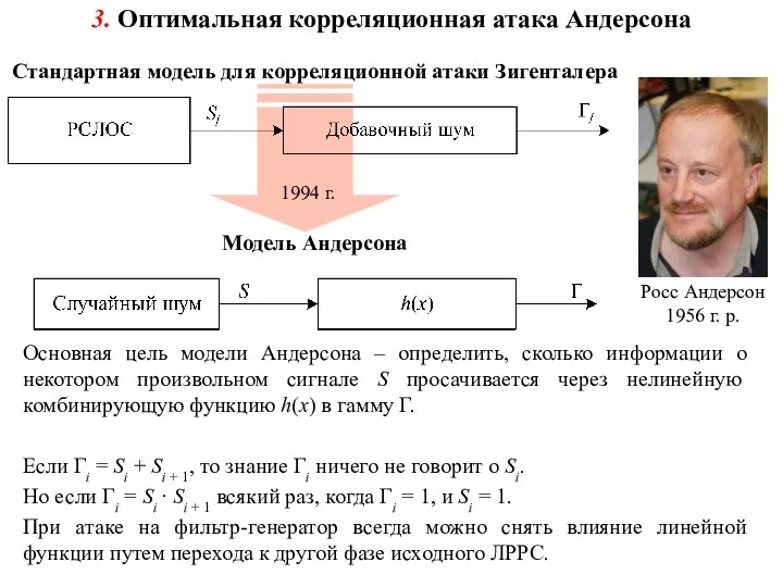 Стандартная модель для корреляционной атаки Зигенталера Модель Андерсона Основная цель модели