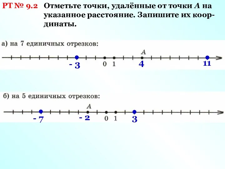 РТ № 9.2 Отметьте точки, удалённые от точки А на указанное