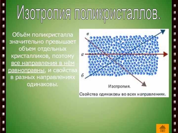 Объём поликристалла значительно превышает объем отдельных кристалликов, поэтому все направления в