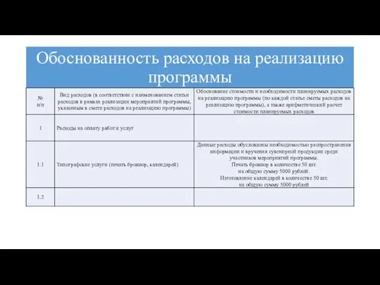 Обоснованность расходов на реализацию программы