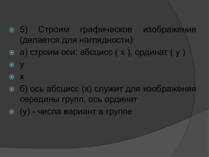 5) Строим графическое изображение (делается для наглядности) а) строим оси: абсцисс