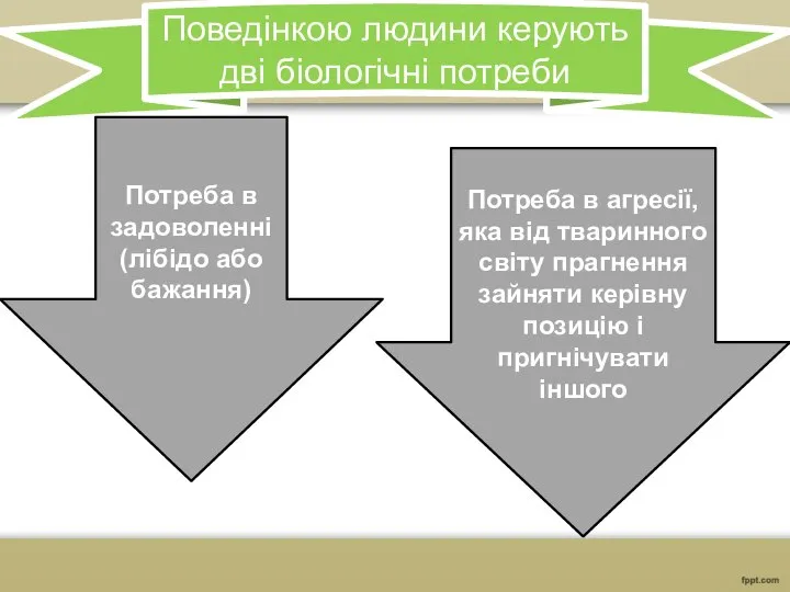 Поведінкою людини керують дві біологічні потреби Потреба в задоволенні (лібідо або