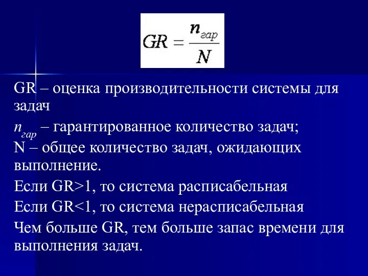 GR – оценка производительности системы для задач nгар – гарантированное количество
