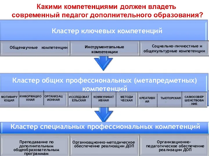 Преподавание по дополнительным общеобразовательным программам Кластер специальных профессиональных компетенций Организационно-педагогическое обеспечение