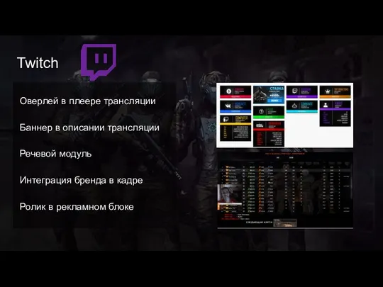 Twitch Оверлей в плеере трансляции Баннер в описании трансляции Речевой модуль