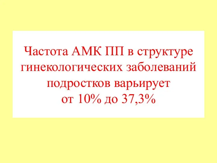 Частота АМК ПП в структуре гинекологических заболеваний подростков варьирует от 10% до 37,3%