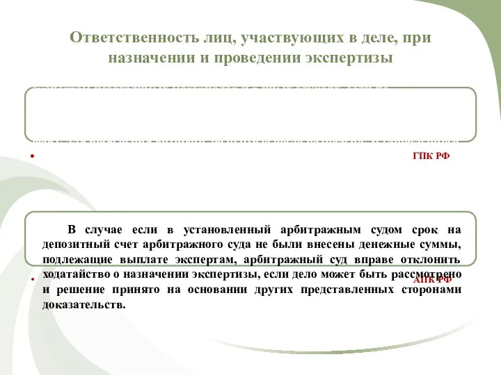 Ответственность лиц, участвующих в деле, при назначении и проведении экспертизы При