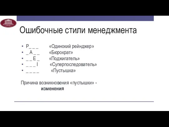 Ошибочные стили менеджмента Р_ _ _ «Одинокий рейнджер» _ А _