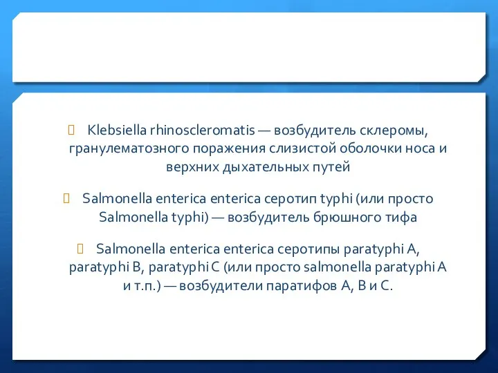 Klebsiella rhinoscleromatis — возбудитель склеромы, гранулематозного поражения слизистой оболочки носа и