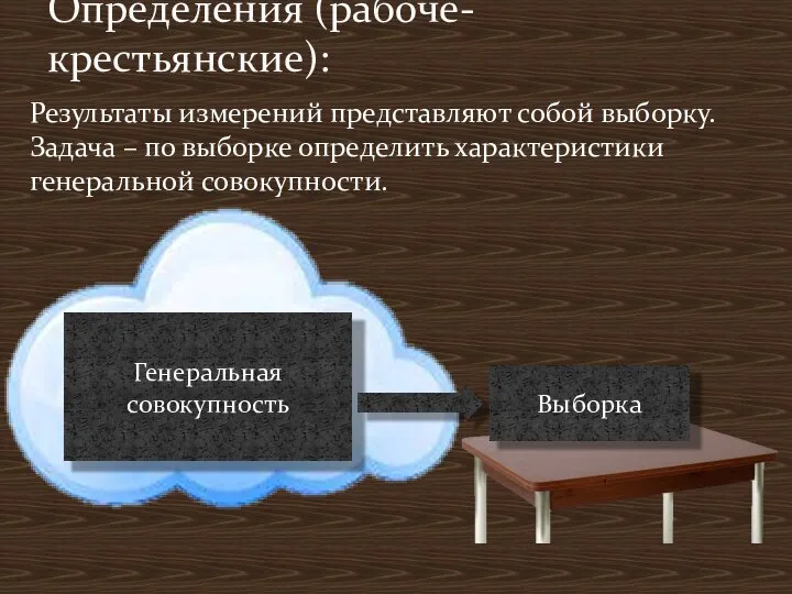 Результаты измерений представляют собой выборку. Задача – по выборке определить характеристики