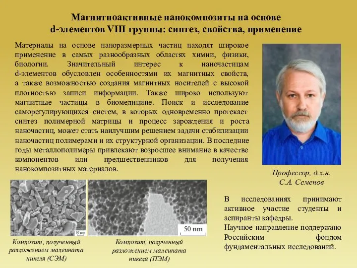 Магнитноактивные нанокомпозиты на основе d-элементов VIII группы: синтез, свойства, применение Профессор,