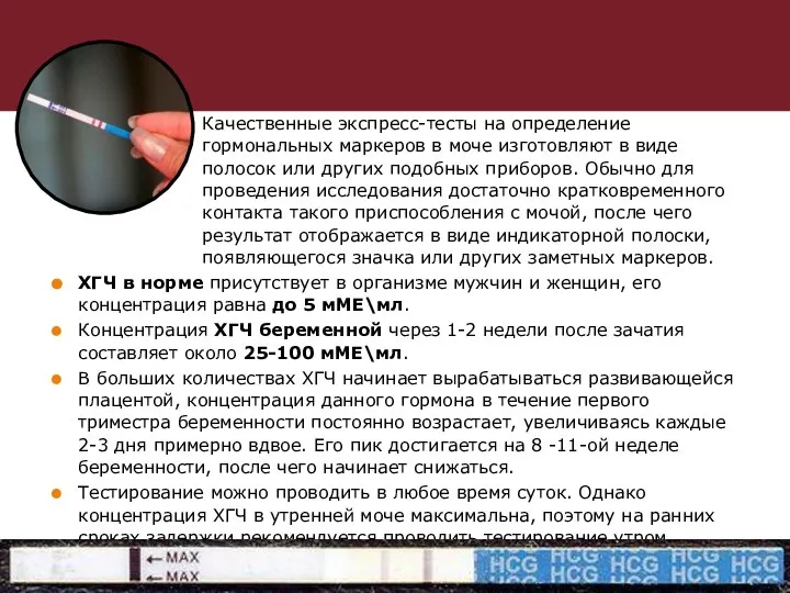 Качественные экспресс-тесты на определение гормональных маркеров в моче изготовляют в виде