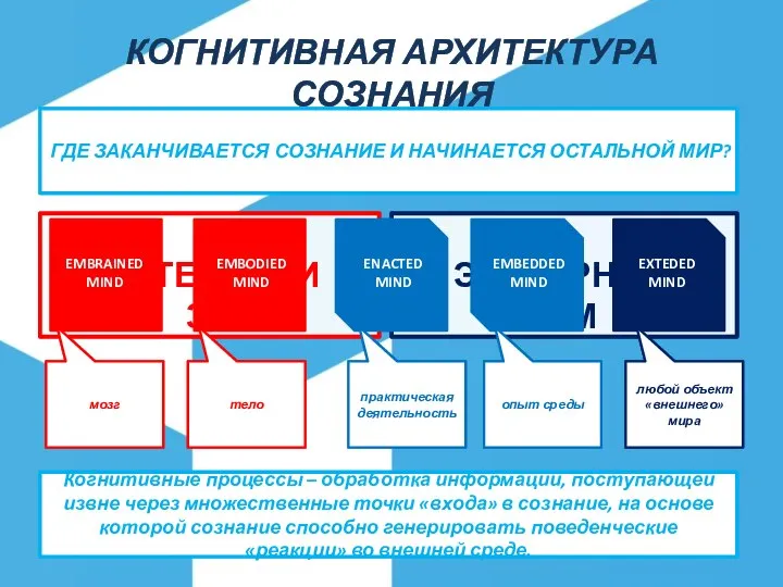 КОГНИТИВНАЯ АРХИТЕКТУРА СОЗНАНИЯ мозг тело практическая деятельность опыт среды любой объект