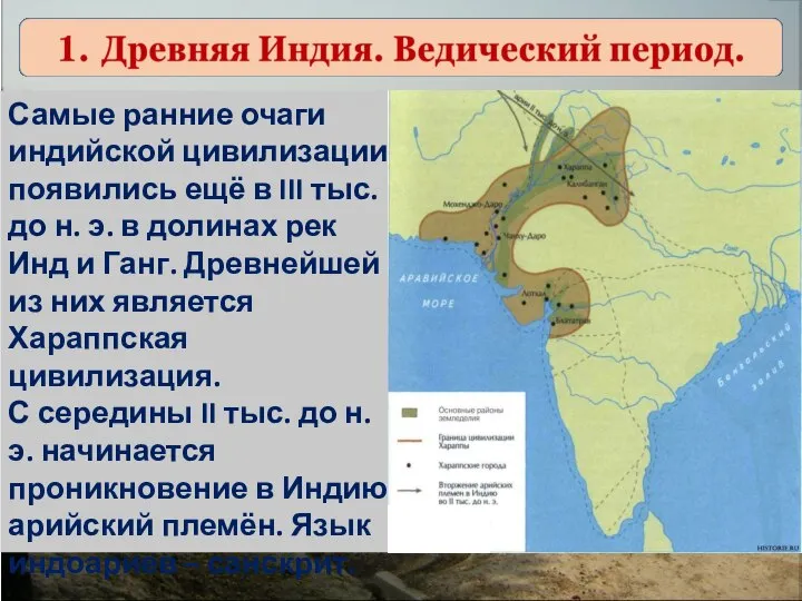 Самые ранние очаги индийской цивилизации появились ещё в III тыс. до