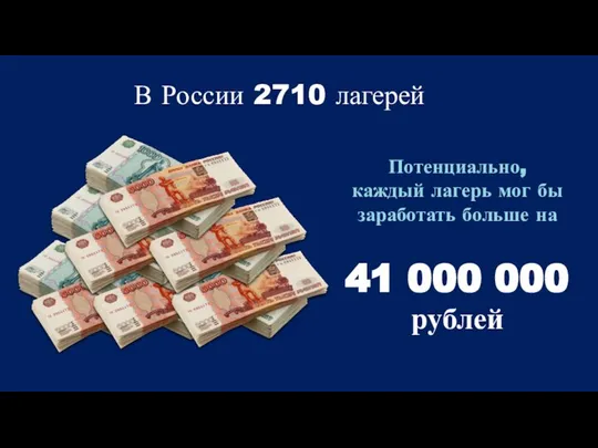 В России 2710 лагерей Потенциально, каждый лагерь мог бы заработать больше на 41 000 000 рублей