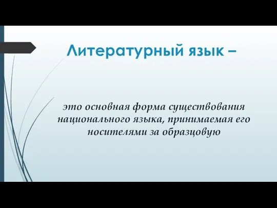 Литературный язык – это основная форма существования национального языка, принимаемая его носителями за образцовую