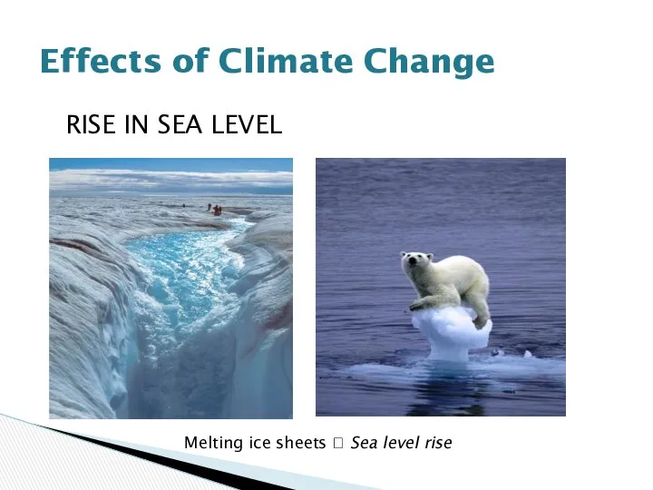RISE IN SEA LEVEL Effects of Climate Change Melting ice sheets ? Sea level rise