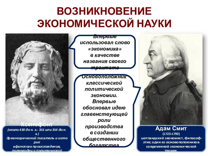 ВОЗНИКНОВЕНИЕ ЭКОНОМИЧЕСКОЙ НАУКИ Ксенофо́нт (около 430 до н. э.- 355 или