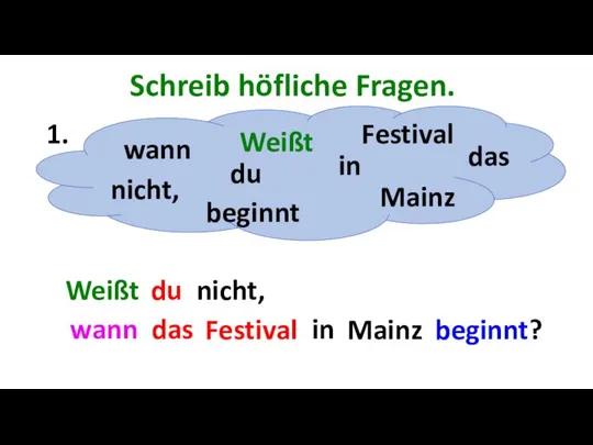 Schreib höfliche Fragen. wann Weißt Festival du in beginnt Mainz das