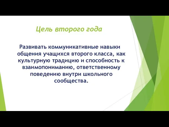 Цель второго года Развивать коммуникативные навыки общения учащихся второго класса, как