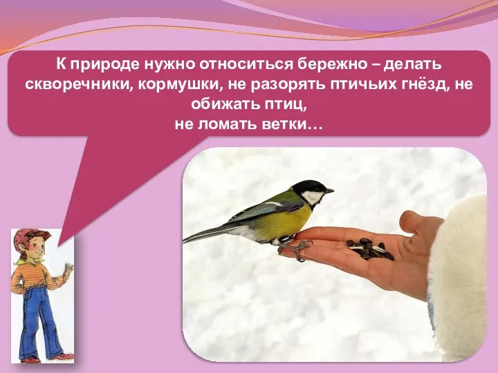 К природе нужно относиться бережно – делать скворечники, кормушки, не разорять