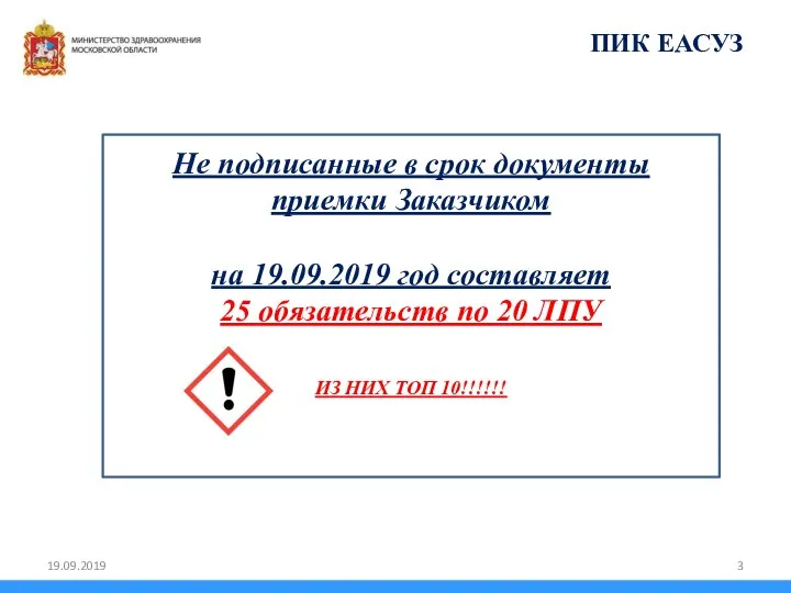 Не подписанные в срок документы приемки Заказчиком на 19.09.2019 год составляет