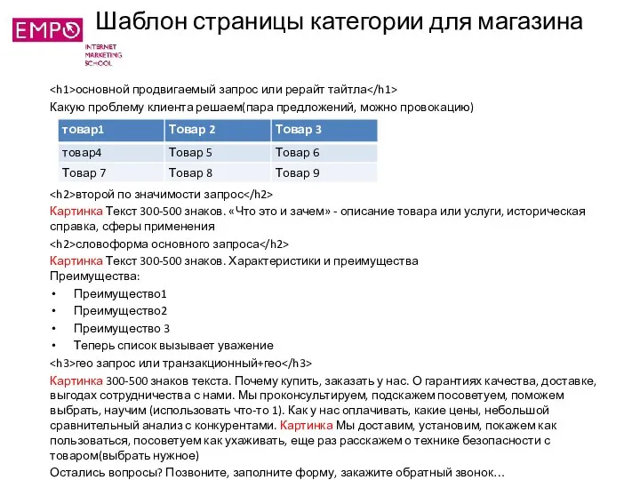 Шаблон страницы категории для магазина основной продвигаемый запрос или рерайт тайтла