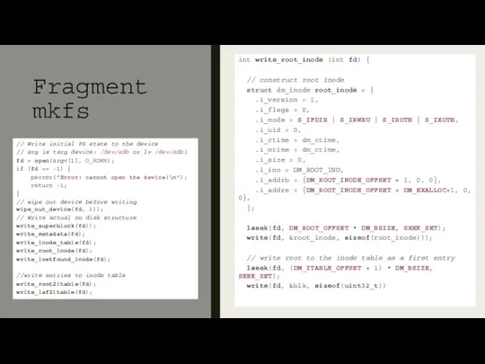 Fragment mkfs // Write initial FS state to the device //