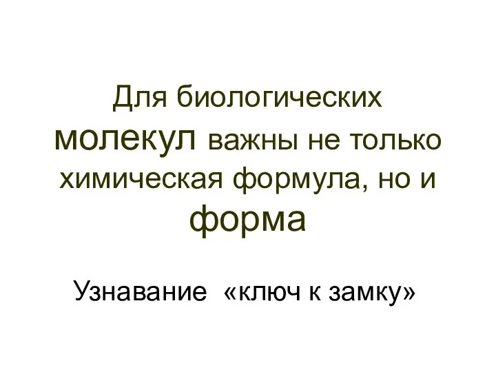 Для биологических молекул важны не только химическая формула, но и форма Узнавание «ключ к замку»