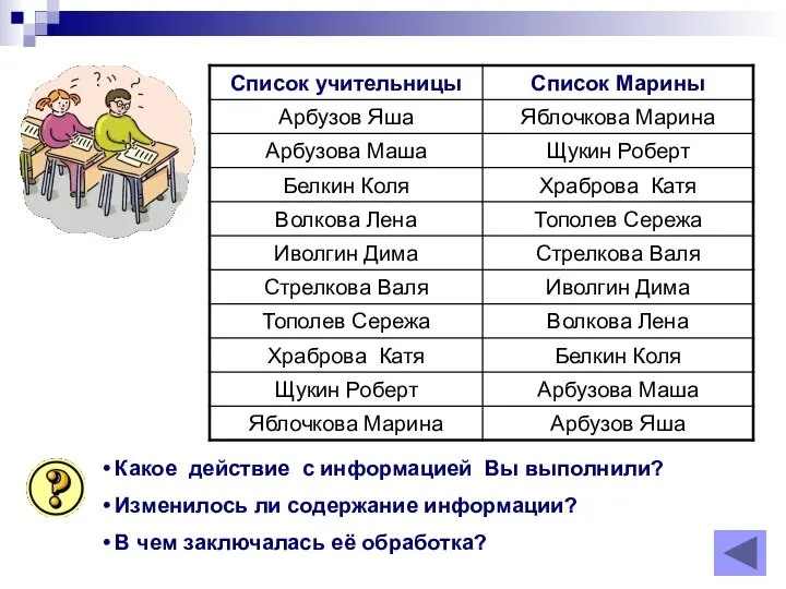 Какое действие с информацией Вы выполнили? Изменилось ли содержание информации? В чем заключалась её обработка?