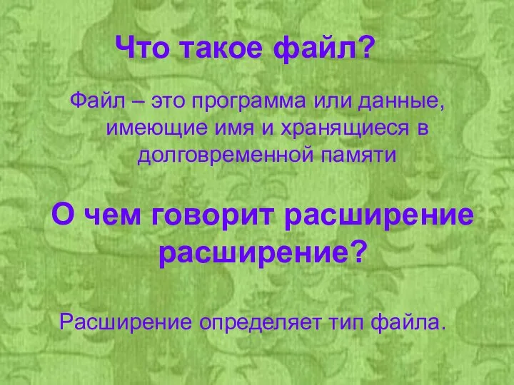 Что такое файл? Файл – это программа или данные, имеющие имя