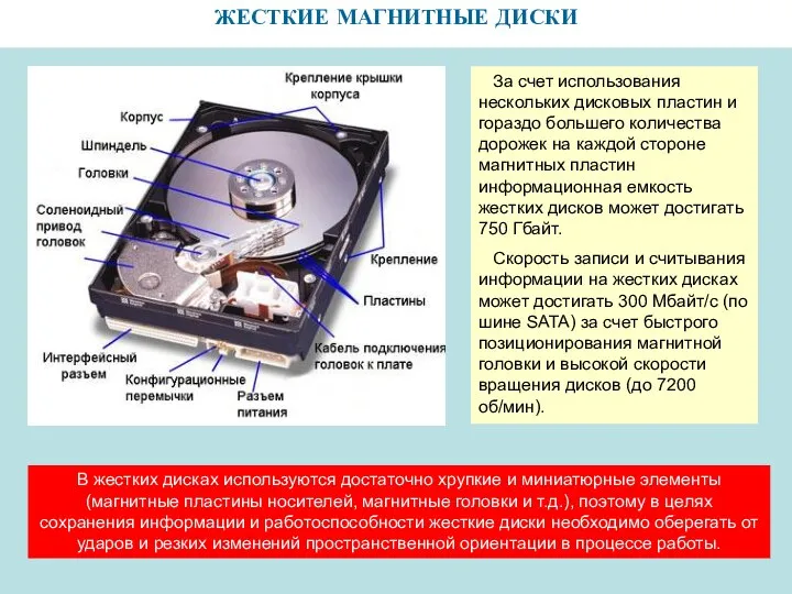 ЖЕСТКИЕ МАГНИТНЫЕ ДИСКИ За счет использования нескольких дисковых пластин и гораздо