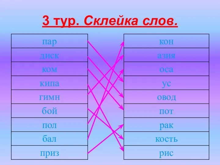 3 тур. Склейка слов.