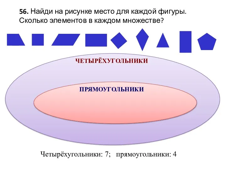 56. Найди на рисунке место для каждой фигуры. Сколько элементов в