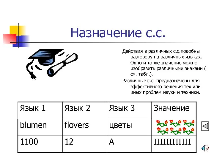 Назначение с.с. Действия в различных с.с.подобны разговору на различных языках.Одно и