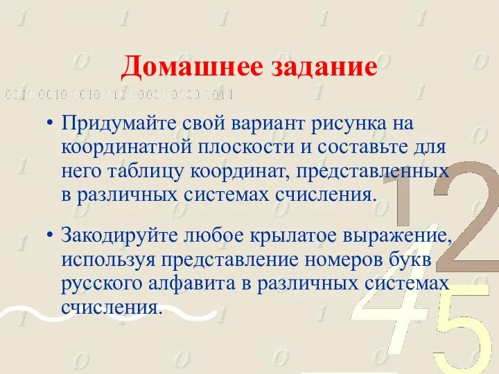 Домашнее задание Придумайте свой вариант рисунка на координатной плоскости и составьте