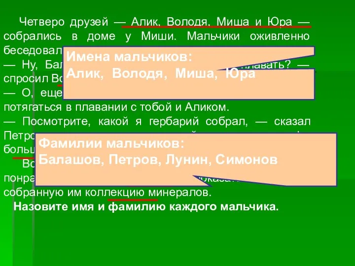 Четверо друзей — Алик, Володя, Миша и Юра — собрались в