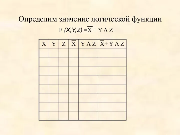 Определим значение логической функции