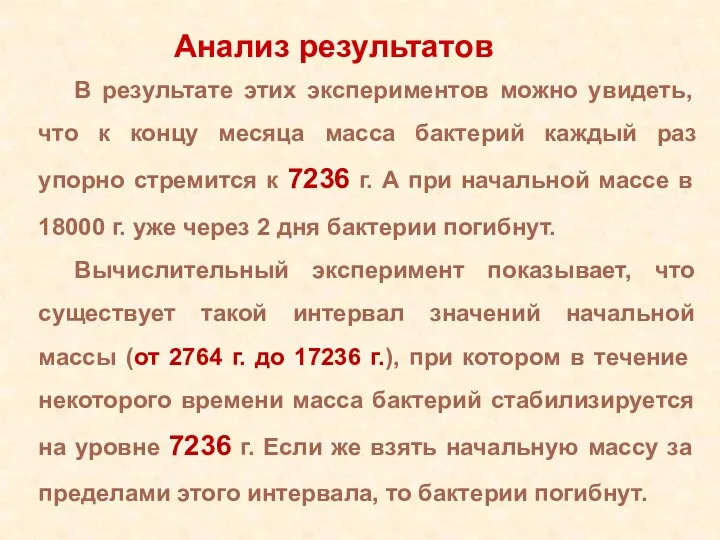 В результате этих экспериментов можно увидеть, что к концу месяца масса