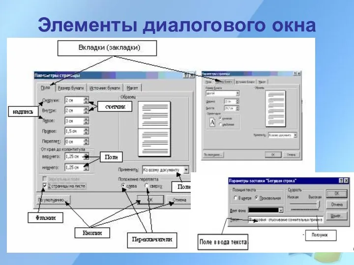 Элементы диалогового окна