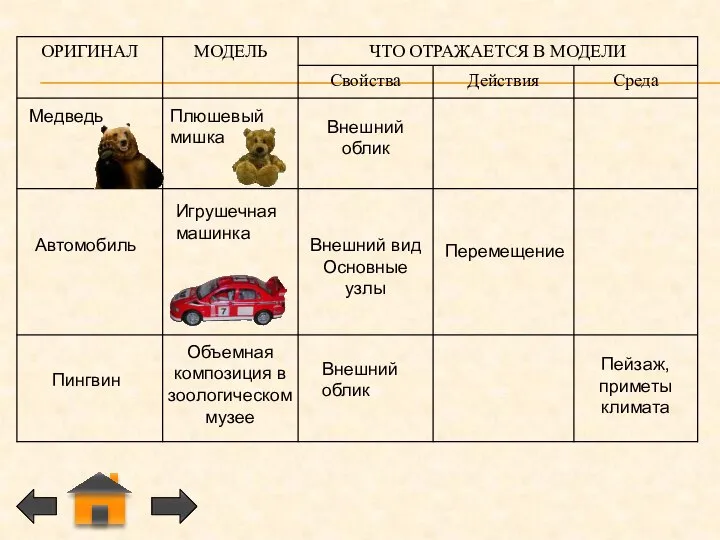 Медведь Внешний облик Автомобиль Внешний вид Основные узлы Перемещение Пингвин Объемная