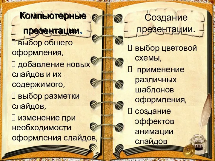 Компьютерные презентации. выбор общего оформления, добавление новых слайдов и их содержимого,