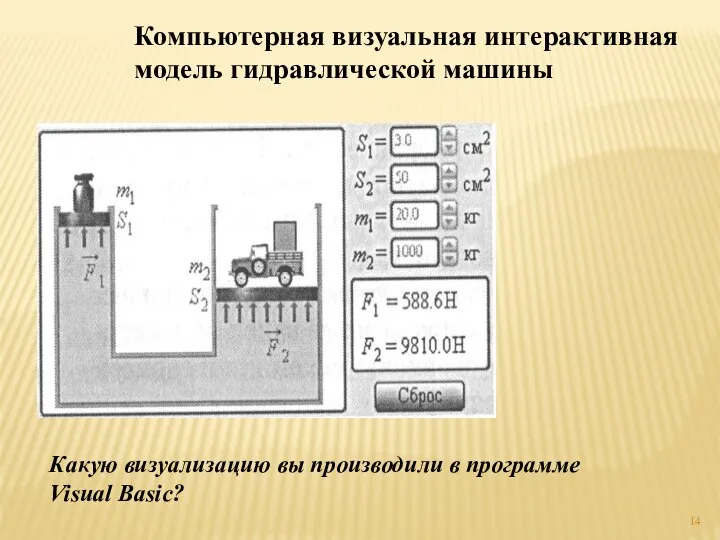 Компьютерная визуальная интерактивная модель гидравлической машины Какую визуализацию вы производили в программе Visual Basic?