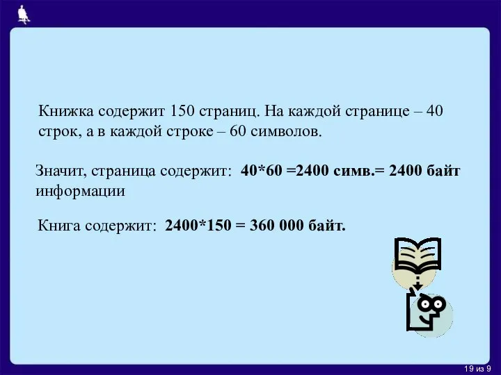 Книжка содержит 150 страниц. На каждой странице – 40 строк, а