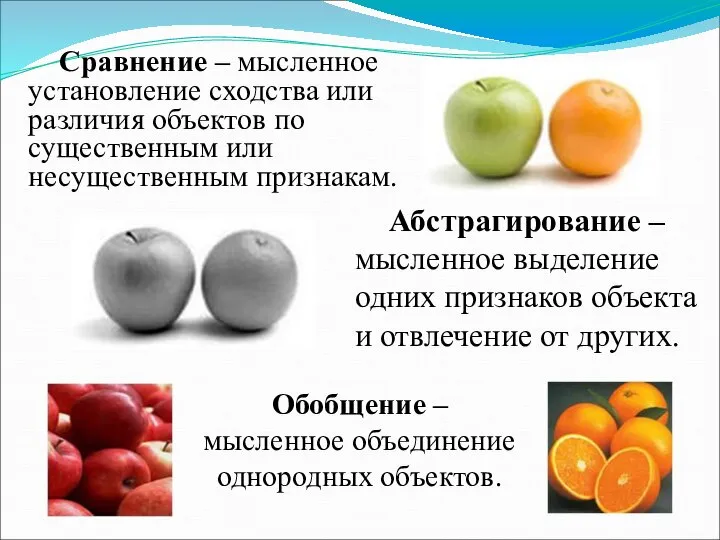 Сравнение – мысленное установление сходства или различия объектов по существенным или