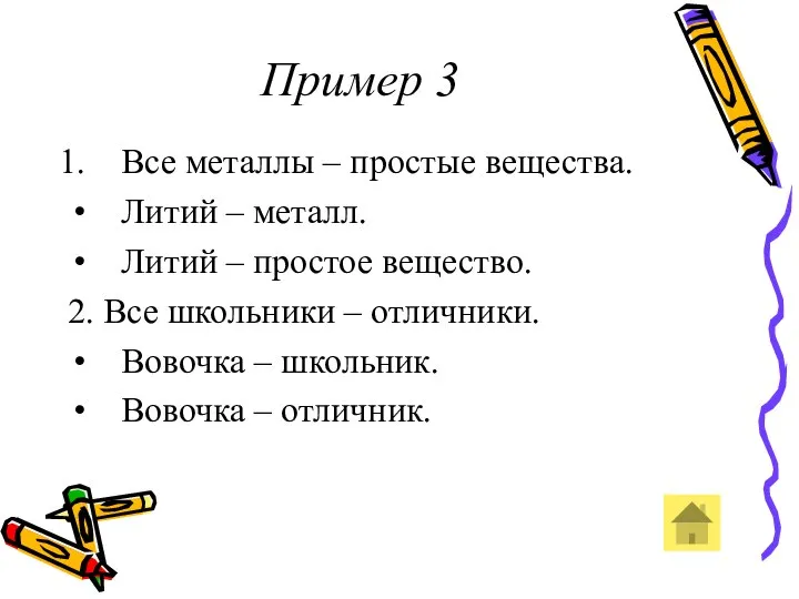 Пример 3 Все металлы – простые вещества. Литий – металл. Литий