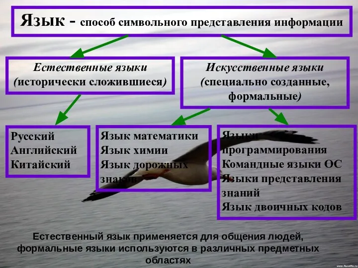 Язык - способ символьного представления информации Естественные языки (исторически сложившиеся) Искусственные